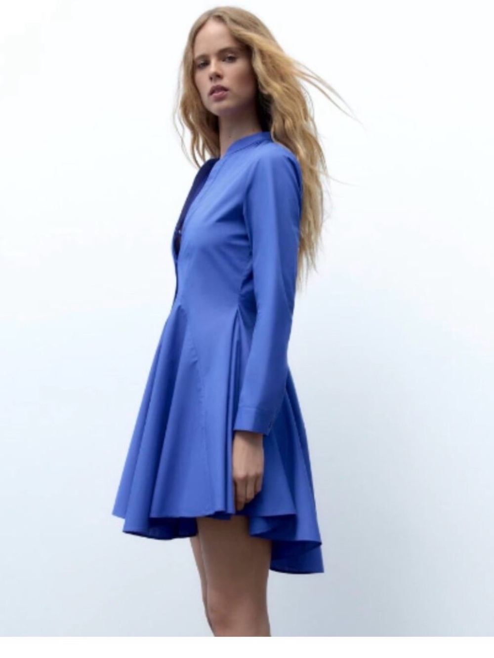 Zara Asymmetrical Drop-Waist Poplin Button-Front Mini Dress | Size Large - Picture 3 of 7